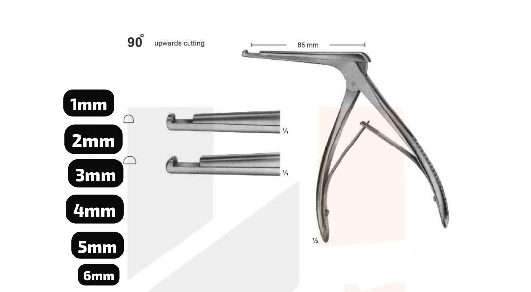Kerrison Antrum Punch Rongeurs shaft 85mm, 90 degree, Bite 1mm to 6mm A+