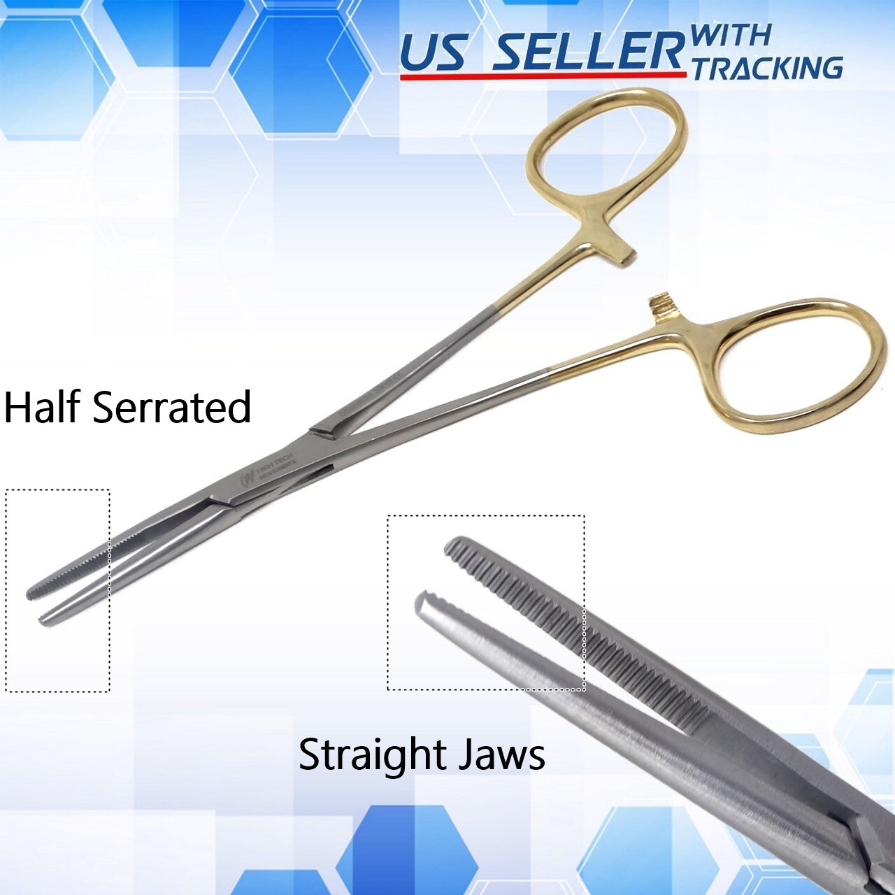 1 piece Kelly Hemostat Forceps Gold Handle Surgical Medical EMS 5.5″ Stainless