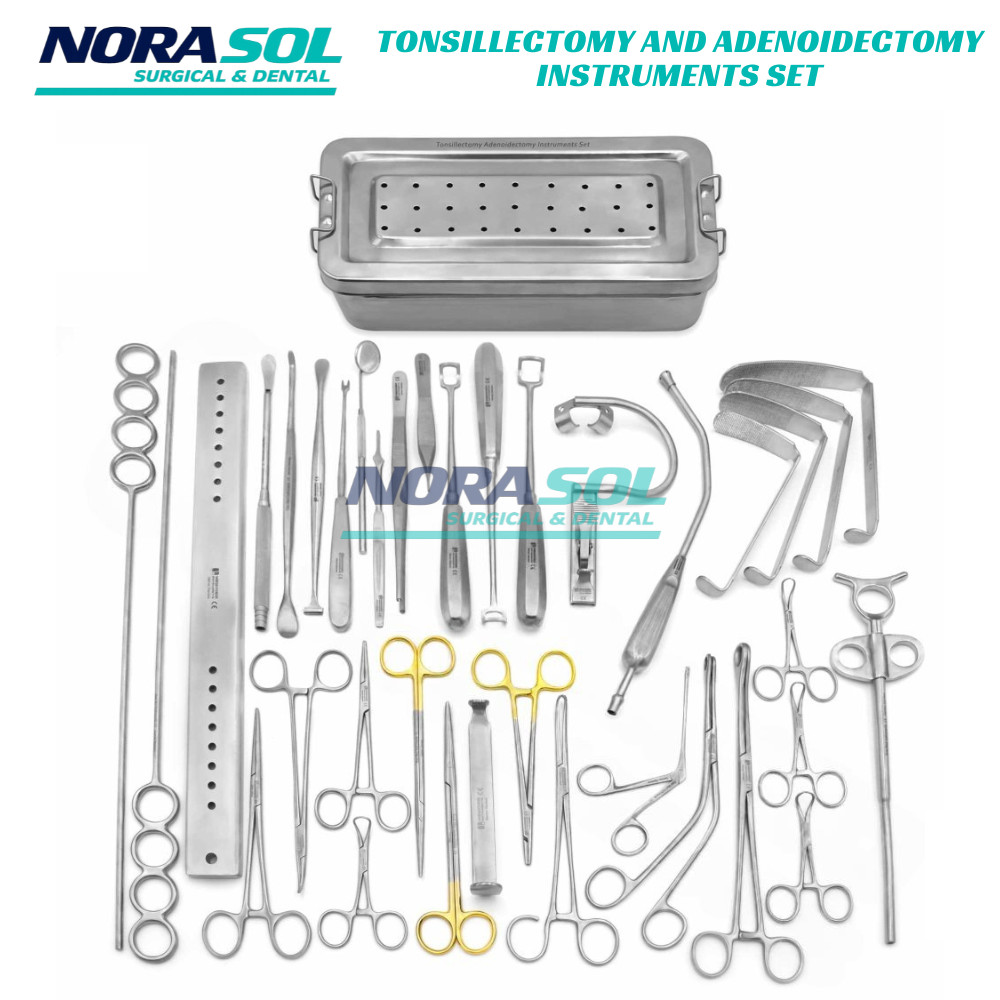 Tonsillectomy Adenoidectomy Set 38 Pcs ENT Instruments TC Gold | Steel Case Kit