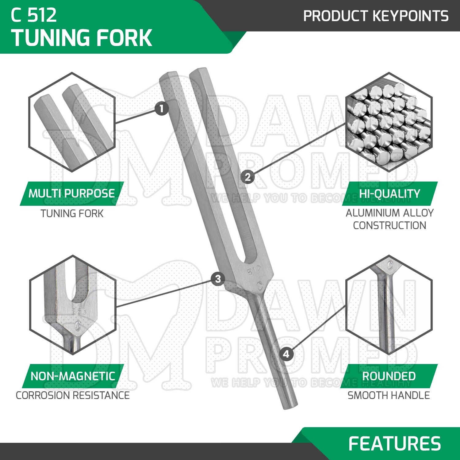 Tuning Fork AMT C512 Exam Diagnostic Tools ENT Surgical Medical Inst German Gr