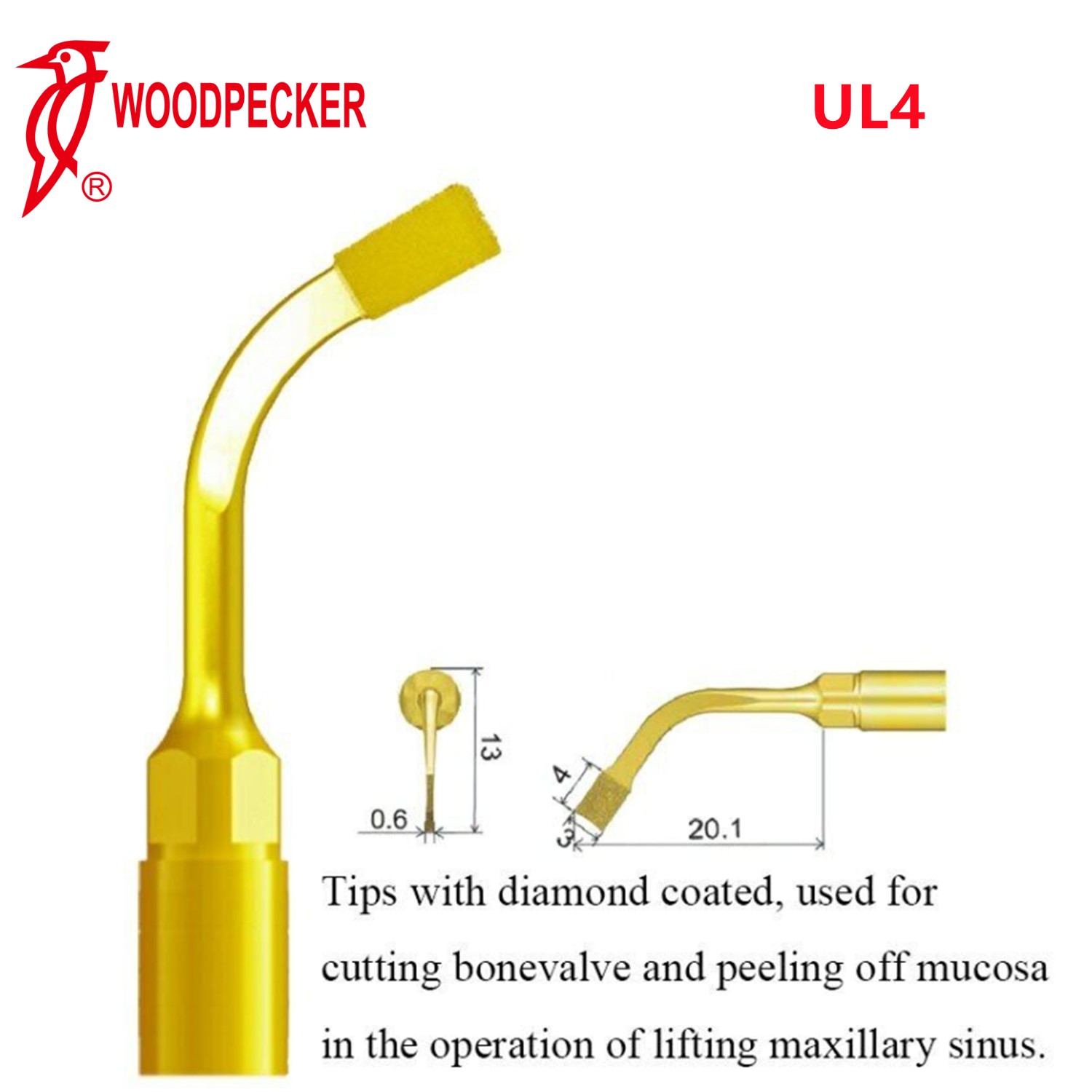 Woodpecker Dental Piezo Ultrasonic Bone Surgery Tip UL4 Fit US-II LED Surgery
