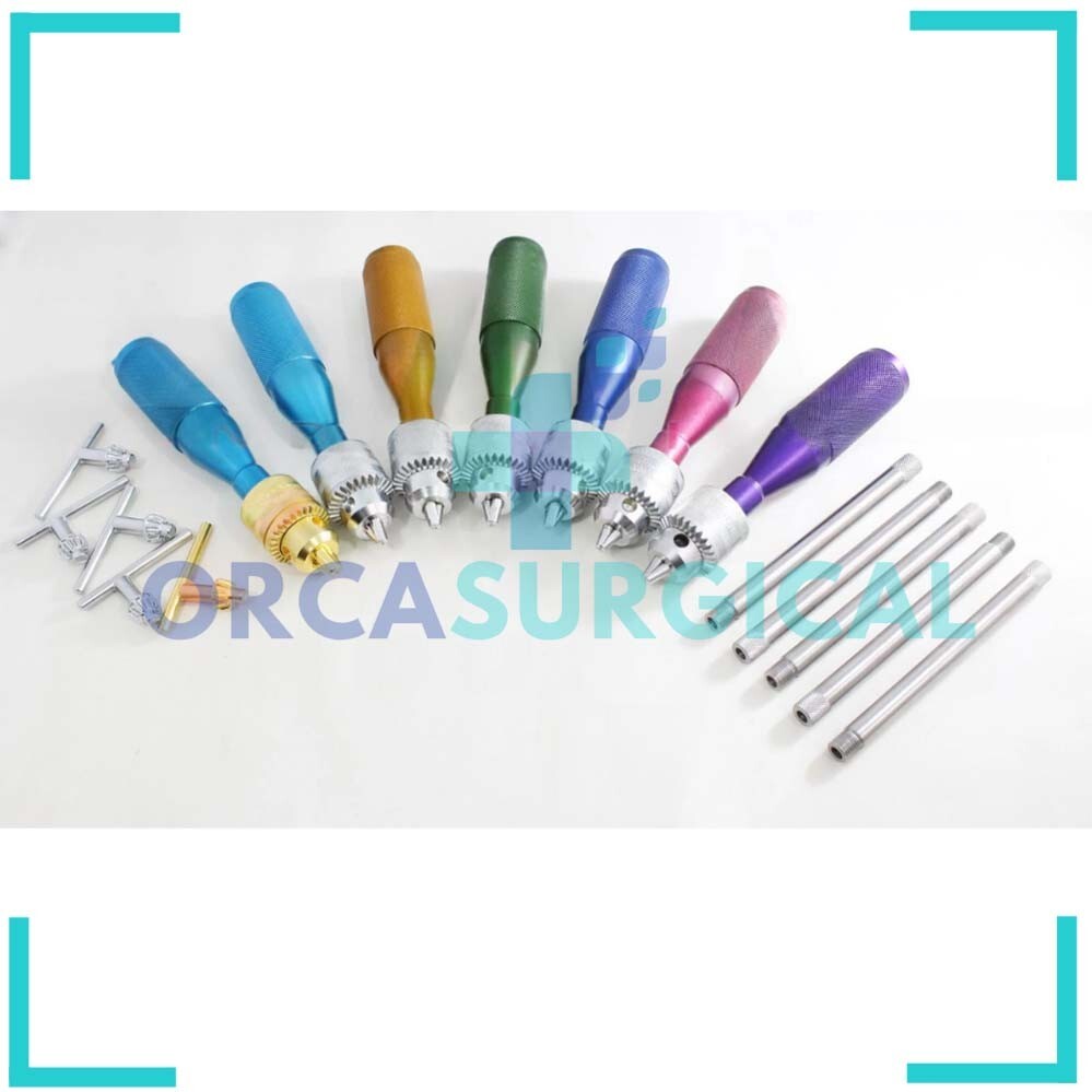 Hand Drill silver & 7 Color 7 PCs Set 1 PCs 16 cm orthopedics