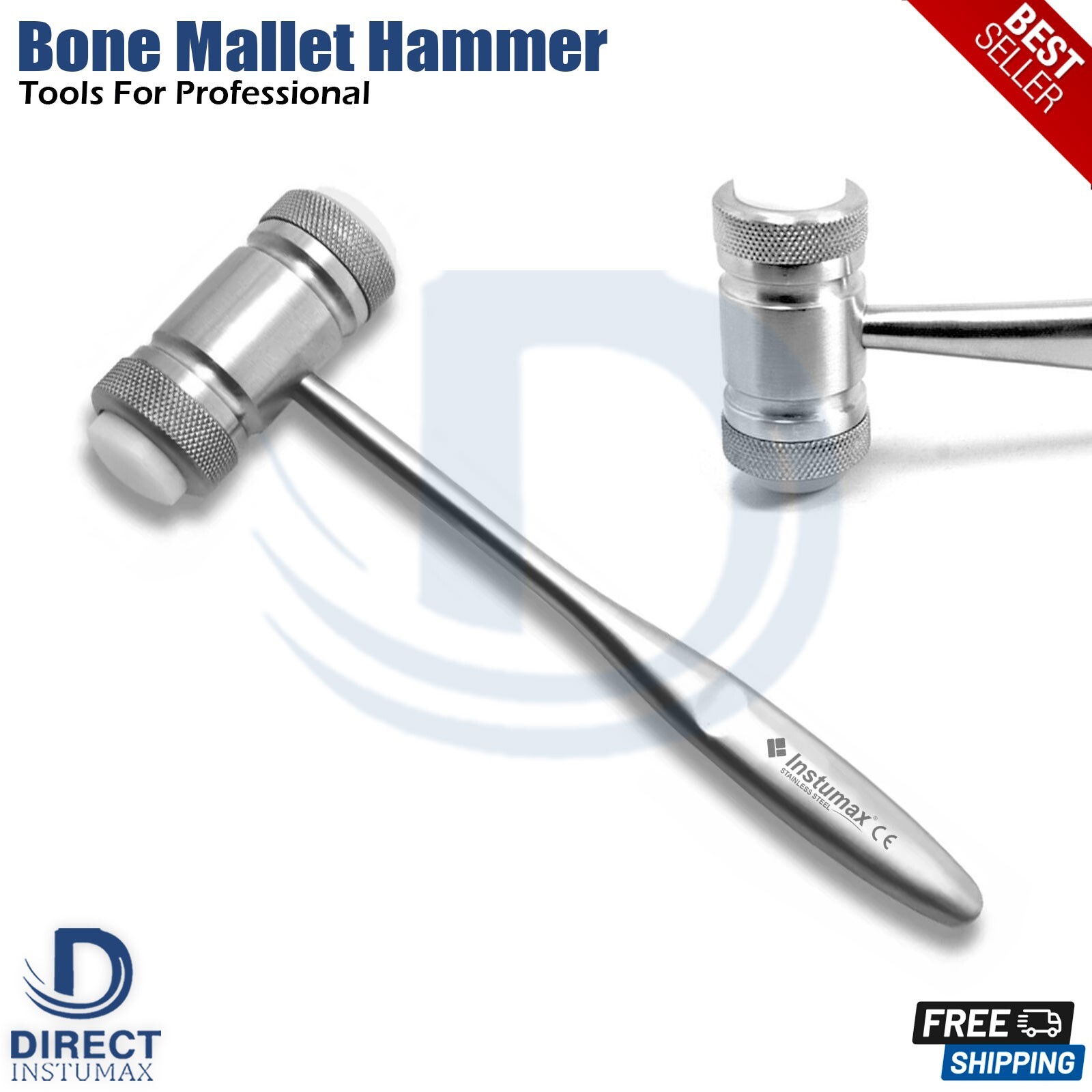 Dental Bone Mallet Hammer Implant Surgery Bone Grafting Crusher Mead Nylon Heads