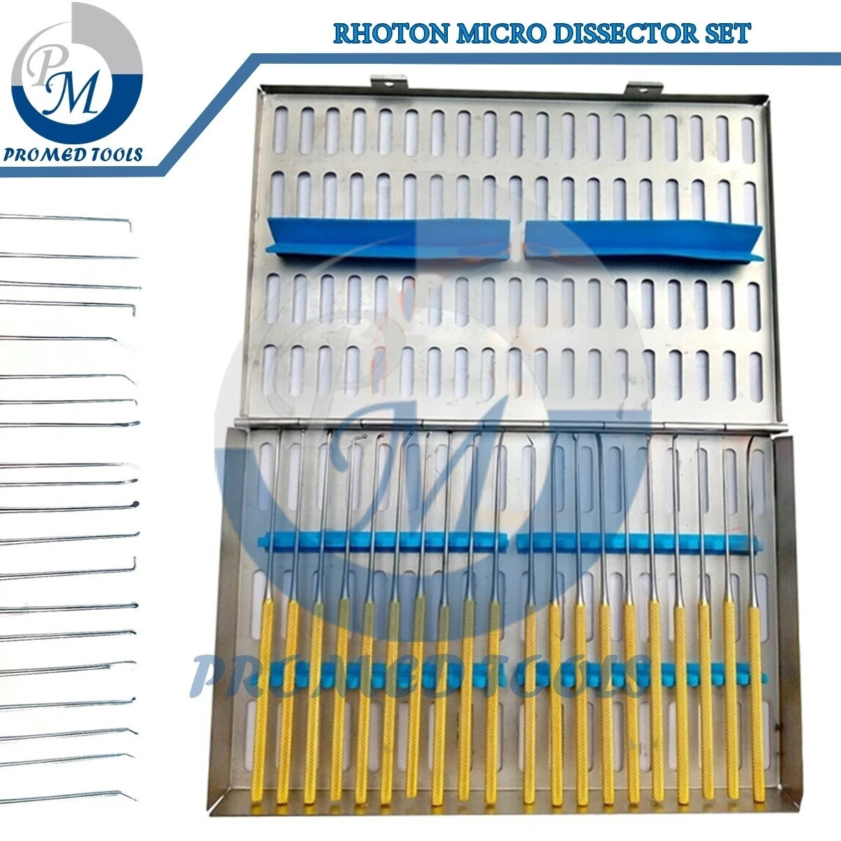 Rhoton Micro Dissector Set 20 Pieces with Gold Neurosurgery Surgical Instruments
