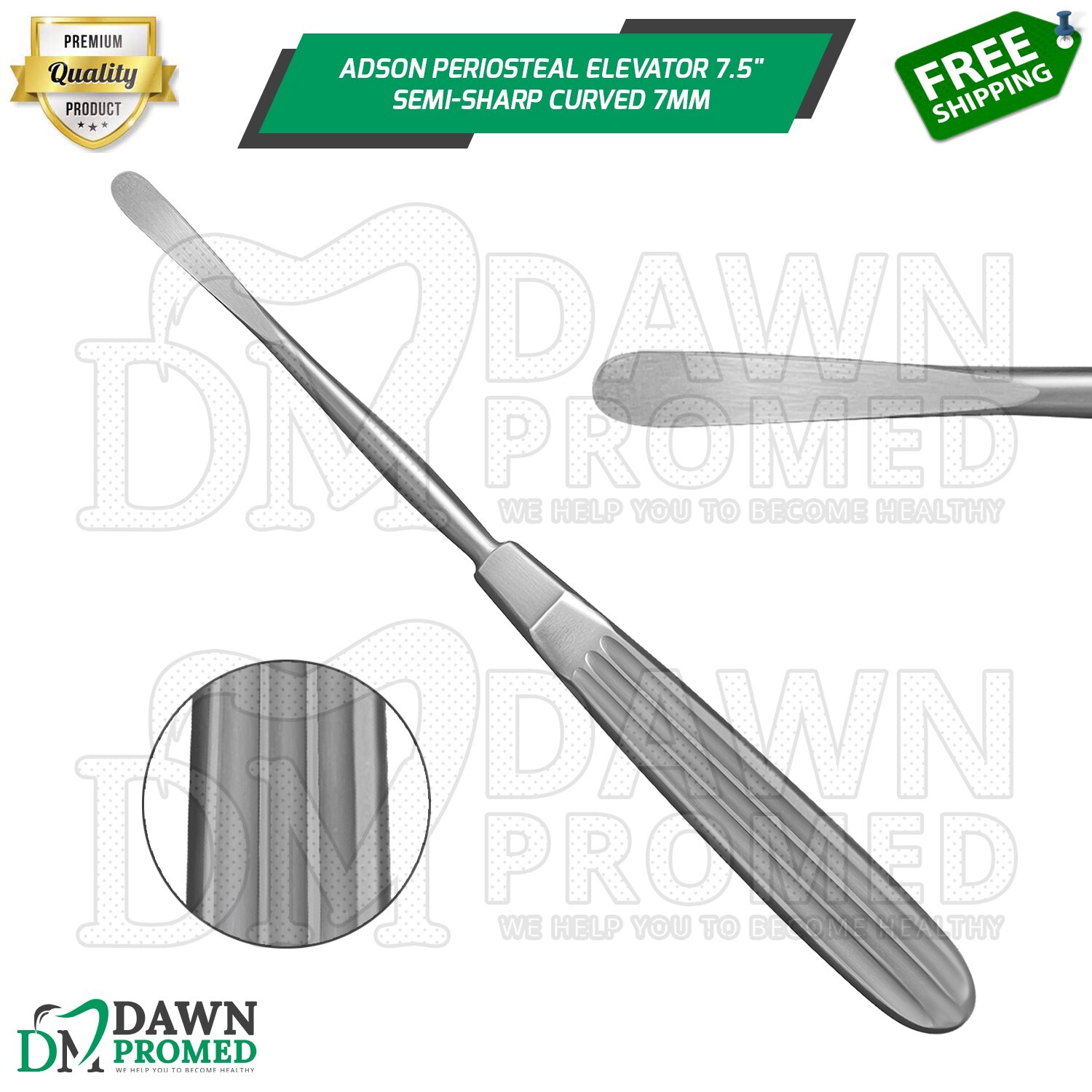 Adson Periosteal Elevator 7.5″ Semi-Sharp Curved 7MM Neurosurgical Instruments