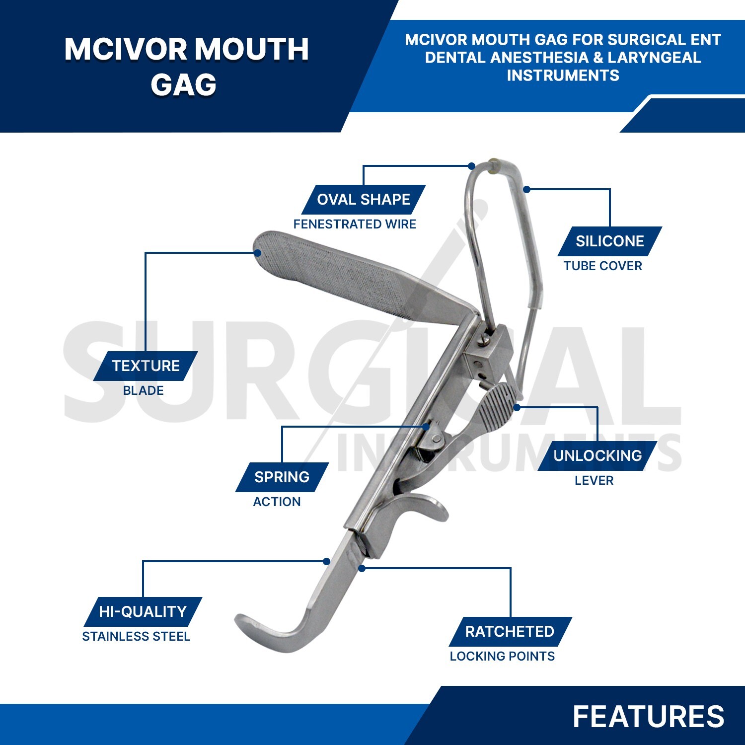 2 McIvor Mouth Gag For Surgical ENT Dental ANESTHESIA & Laryngeal German Grade