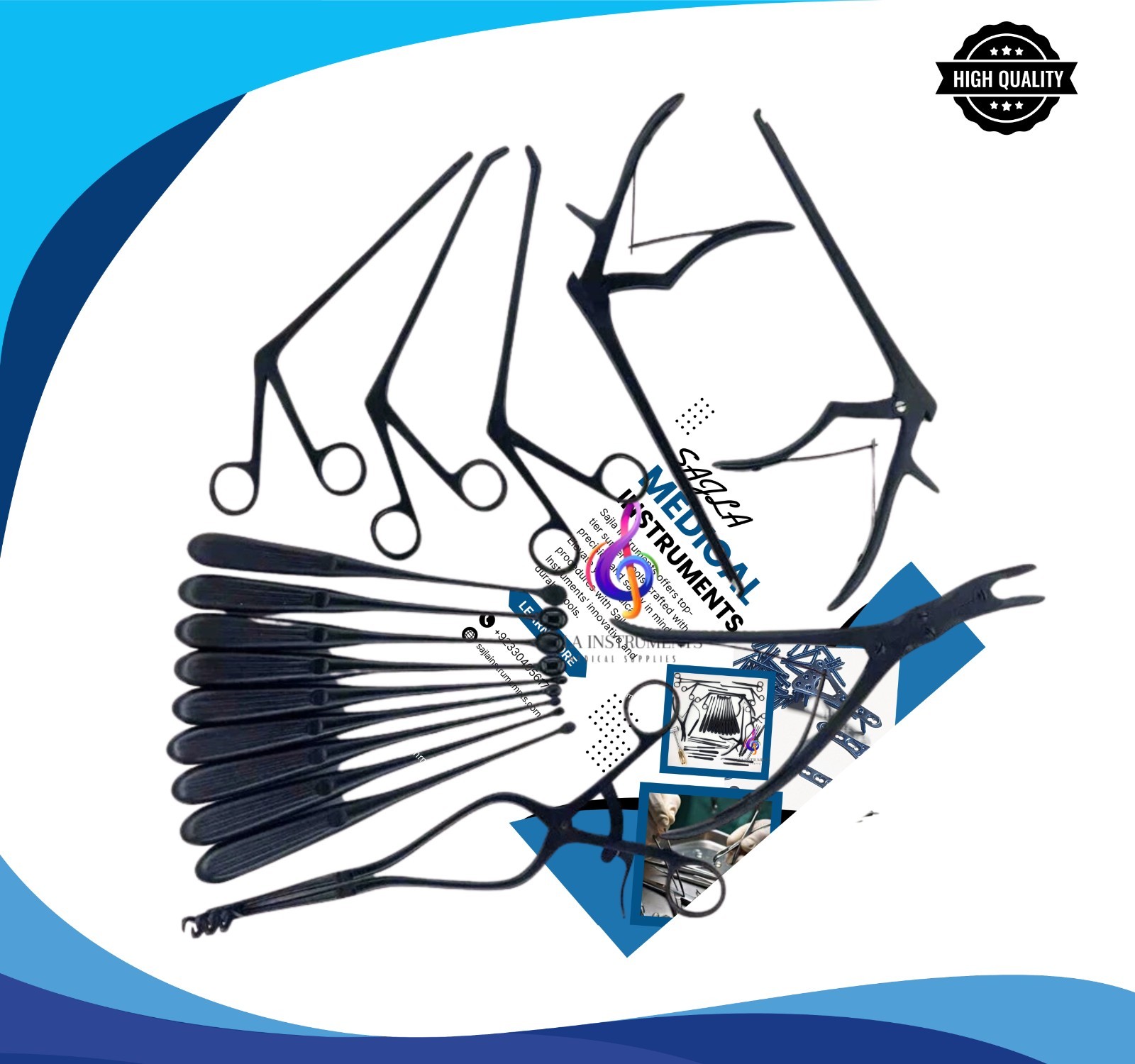 16 PCS Basic Laminectomy Surgical Orthopedic Instruments Set – Black Coated.