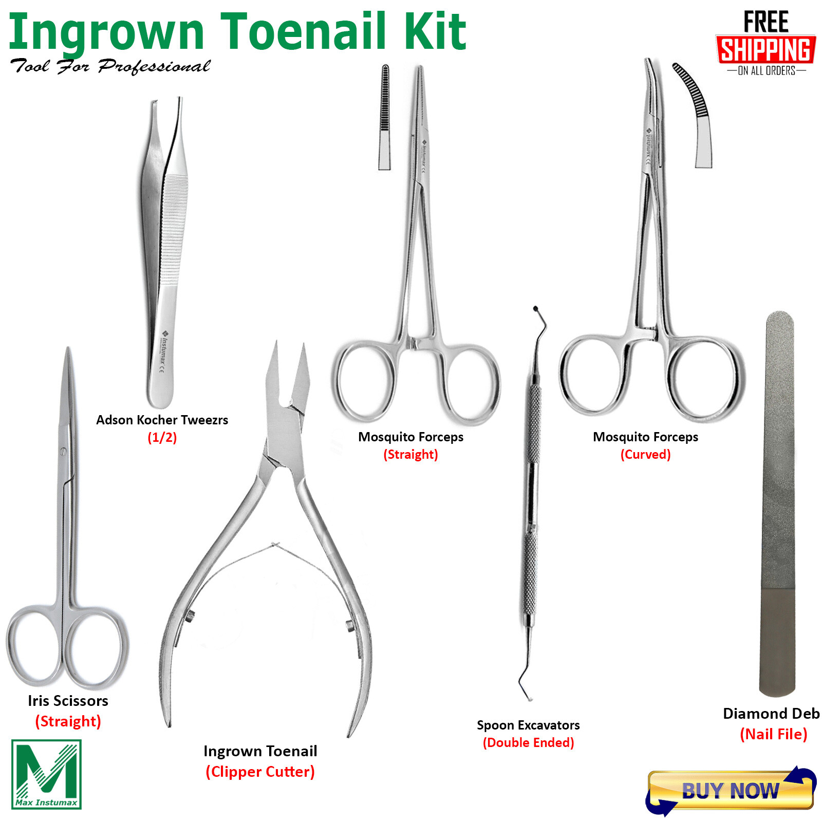 Ingrown Toenail Surgery Kit Stainless Podiatry Surgical Instruments Set 7 Pcs