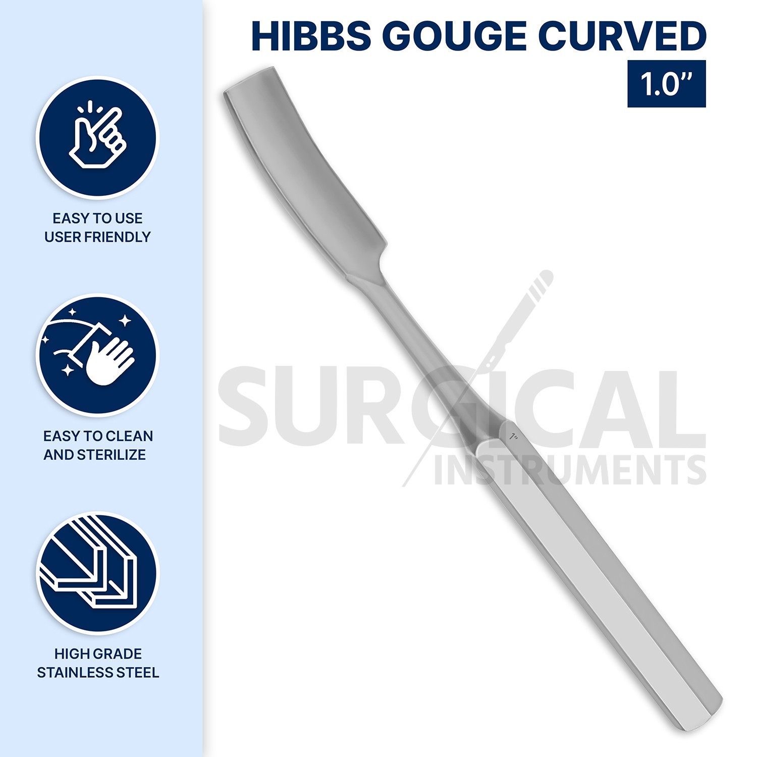 HIBBS Gouge 9″ with 1″ (2.5cm) Curved Blade Orthopedic Instruments German Gr