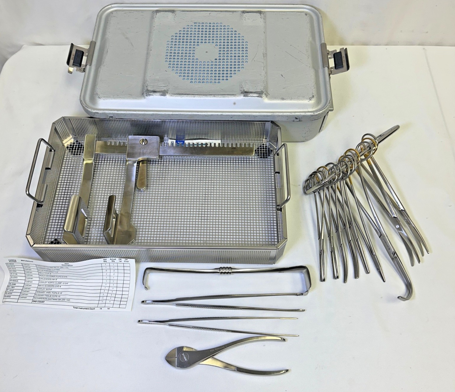 14 Piece Codman Jarit CVT Open Chest Instrument Set w/ Sterlization Case