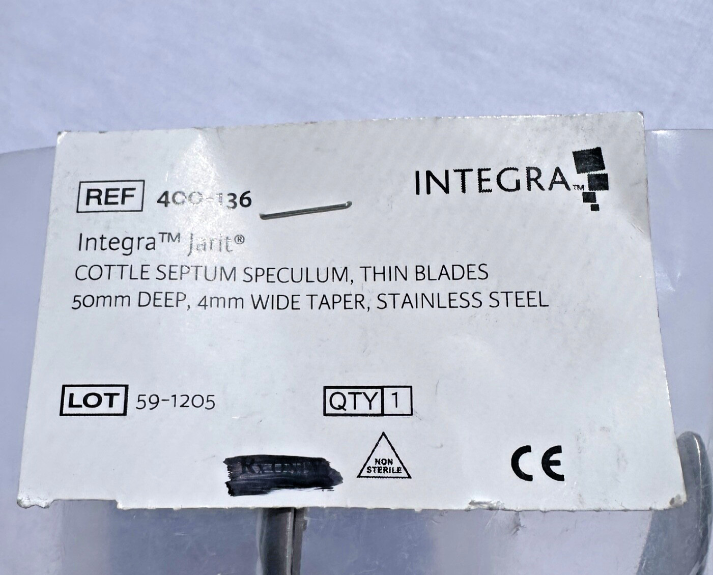 Integra Jarit 400-136Cottle Septum Speculum Thin Blades 50mm Deep 4mm Wide Taper