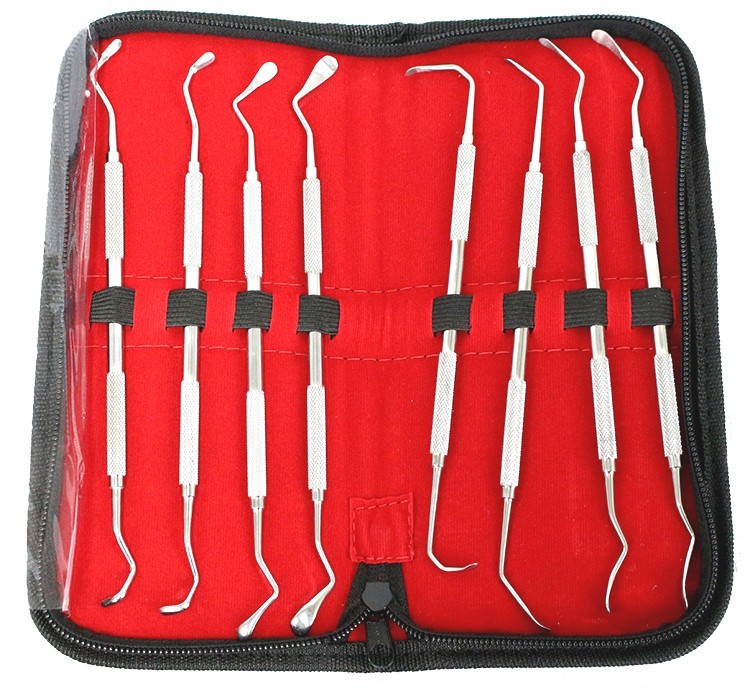 8 Pcs Sinus Lift Instrument Set Dental Solid Handle 17cm Steel Pouch Velvet