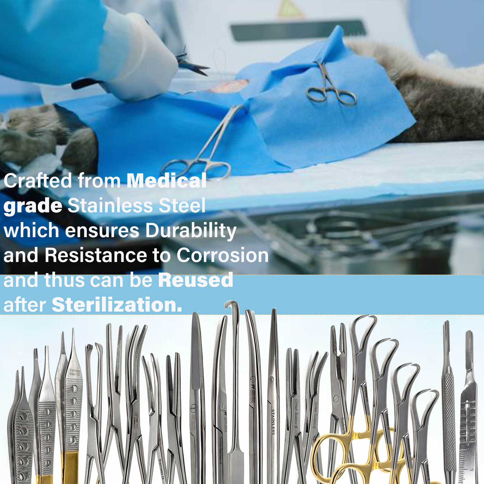 NEW 22 PCS CANINE+FELINE SPAY PACK VET GENERAL SURGICAL INSTRUMENTS STAINLESS CE
