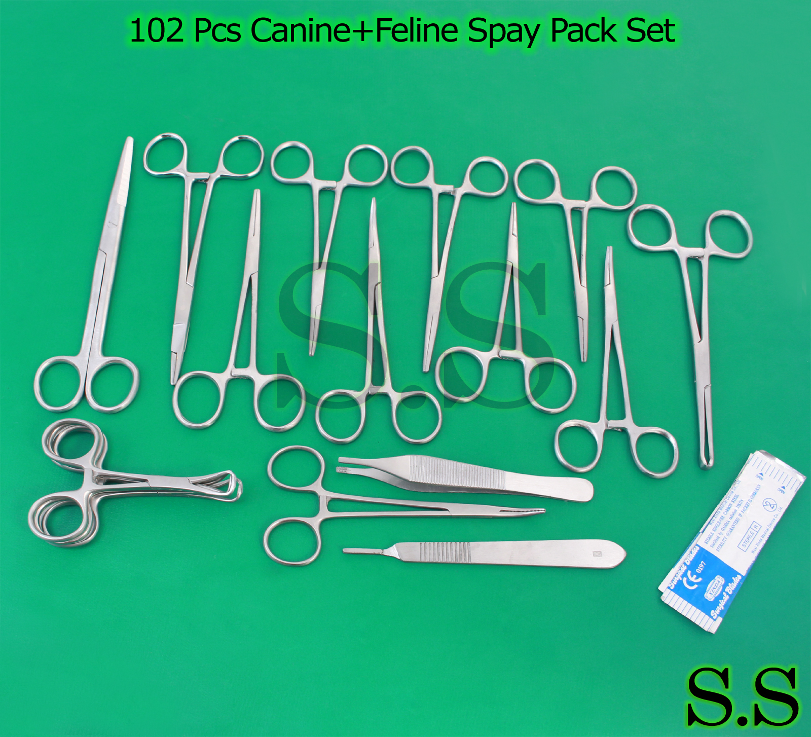 102 PCS CANINE+FELINE SPAY PACK VETERINARY SURGICAL INSTRUMENTS DS-1081