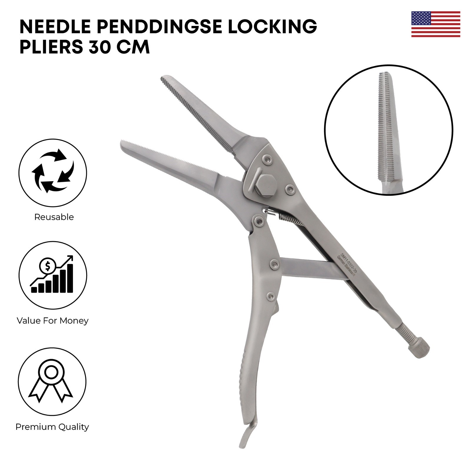 Needle Nose Locking Plier 30 cm Stainless Steel Premium Surgical Instruments