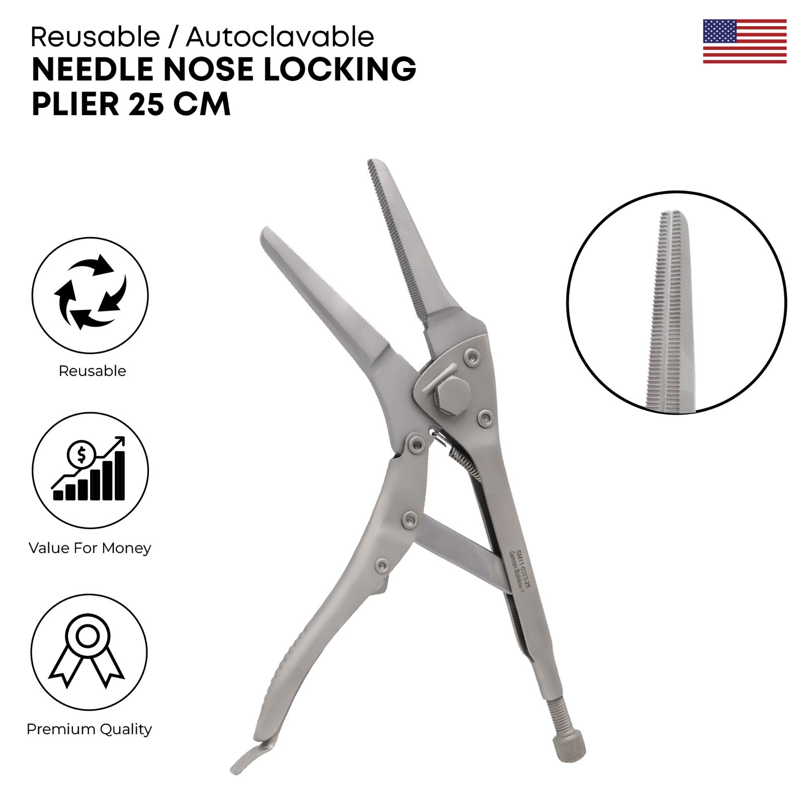 Needle Nose Locking Plier 25 cm Stainless Steel Premium Surgical Instruments