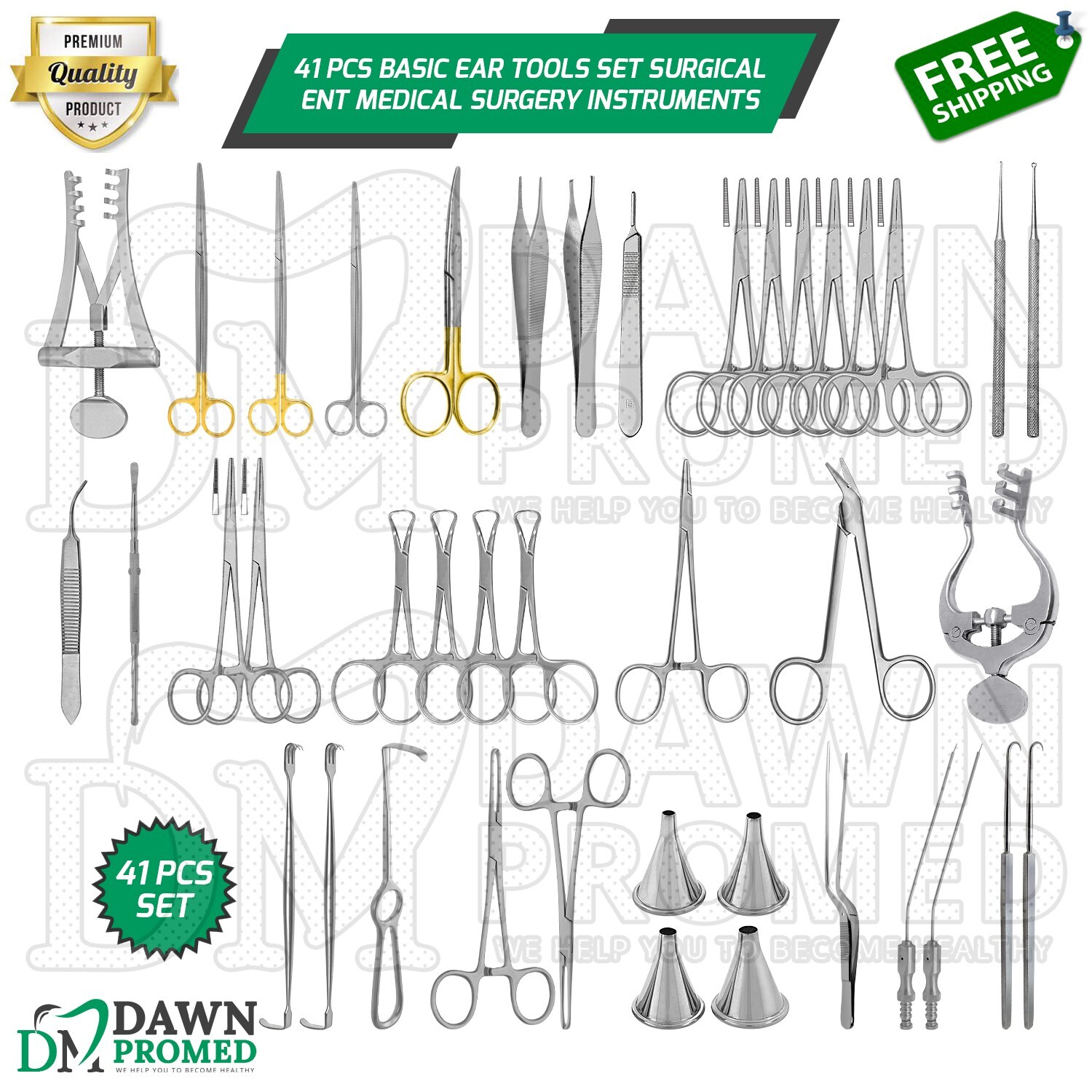 41 Pcs Basic Ear Tools Set Surgical ENT Medical Surgery Instruments German Grade