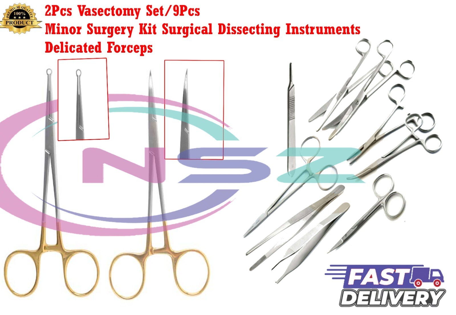 2 Pcs Vasectomy Set/9 Pcs Minor Surgery Kit Surgical Dissecting Instruments