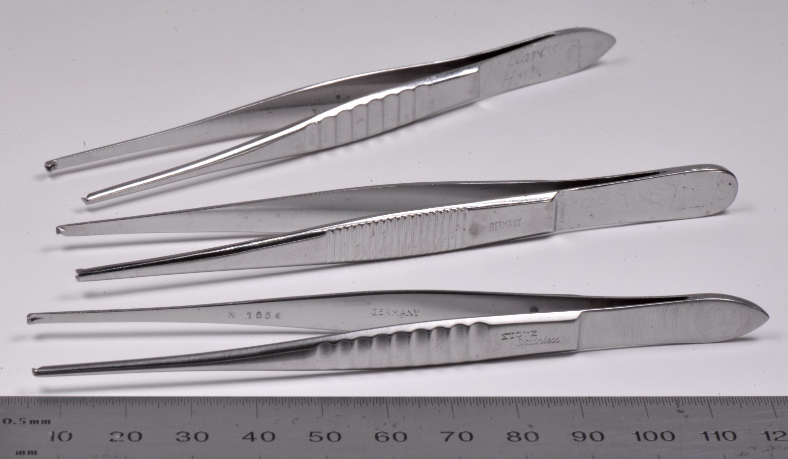 Lot of 3 Tissue Forceps 4½” Surgical 1×2 Teeth Germany Stainless Steel