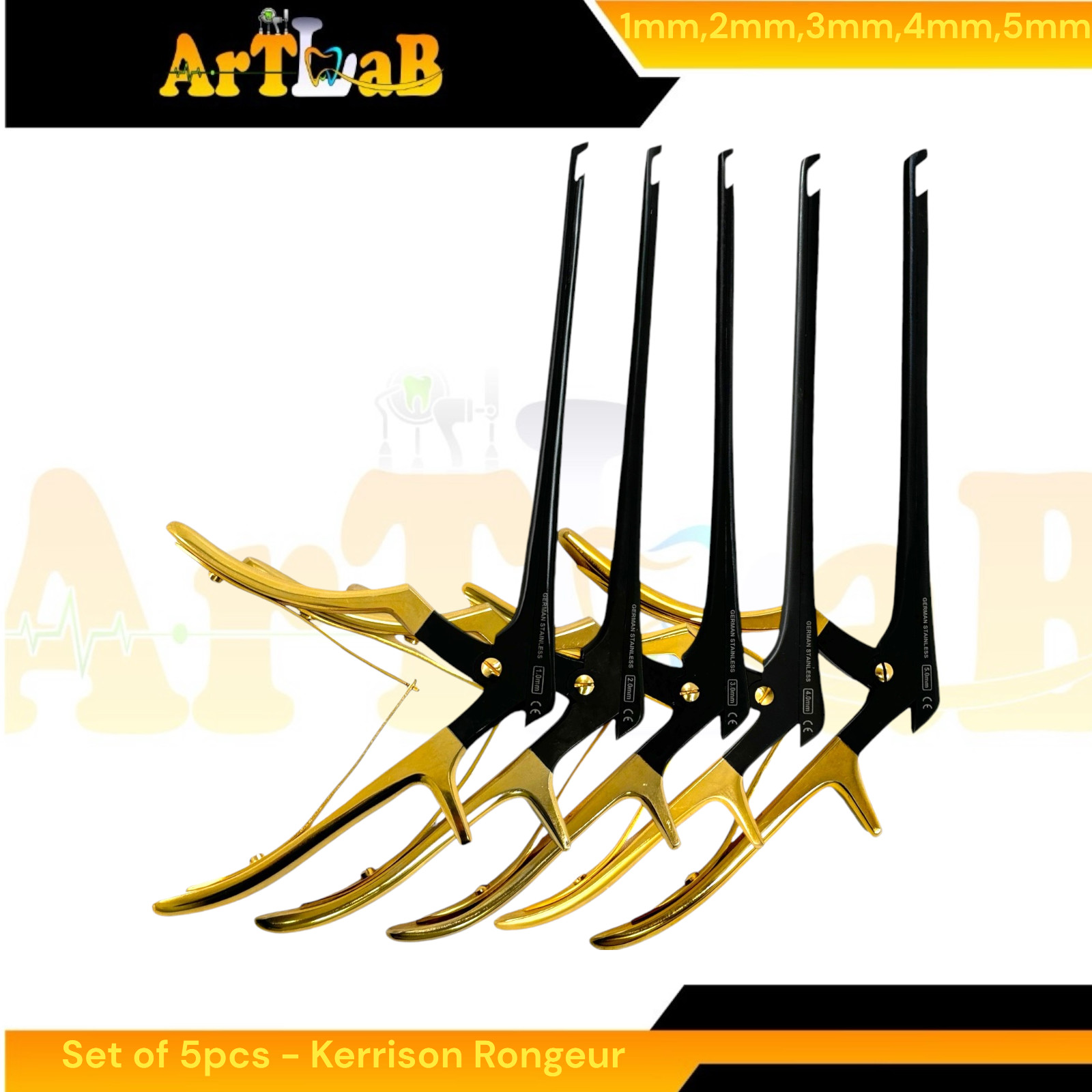 Set of 5 Kerrison Rongeurs Bite Sizes 1mm+2mm+3mm+4mm+5mm, Cervical Rongeur
