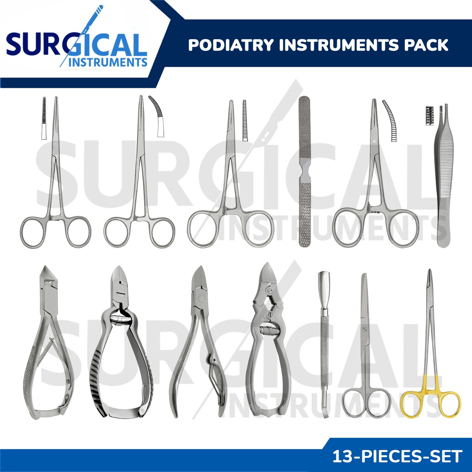 13 Pcs Podiatry Instruments Pack Set Stainless Steel Surgical Instruments Kit