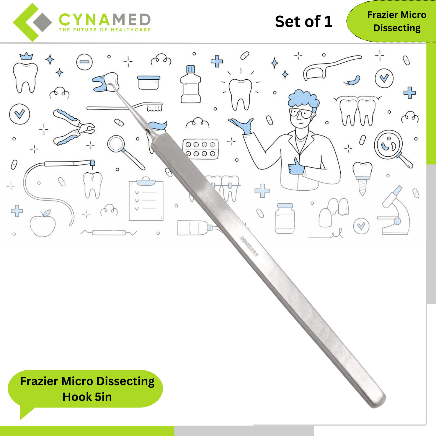 Cynamed Premium Stainless Steel Frazier Micro Dissecting Hook 5 inches