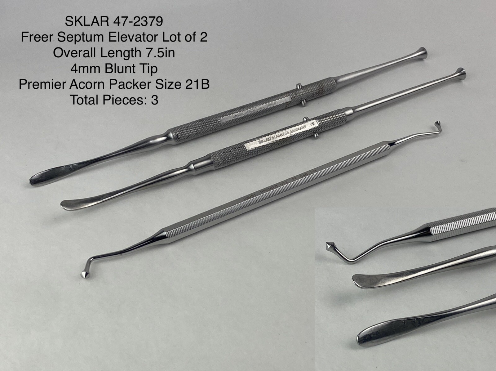 SKLAR 47-2379 Freer Septum Elevator 4mm Blunt Tip L 7.5in w Premier Acorn Pack