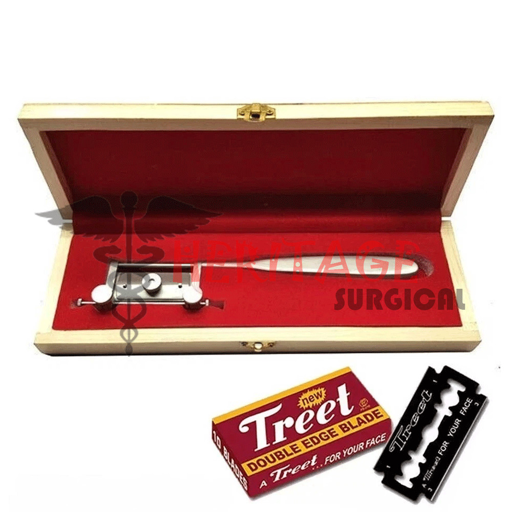 Silver Skin Graft Knife Handle with Dermatome Skin Blade Surgical Instrument Kit