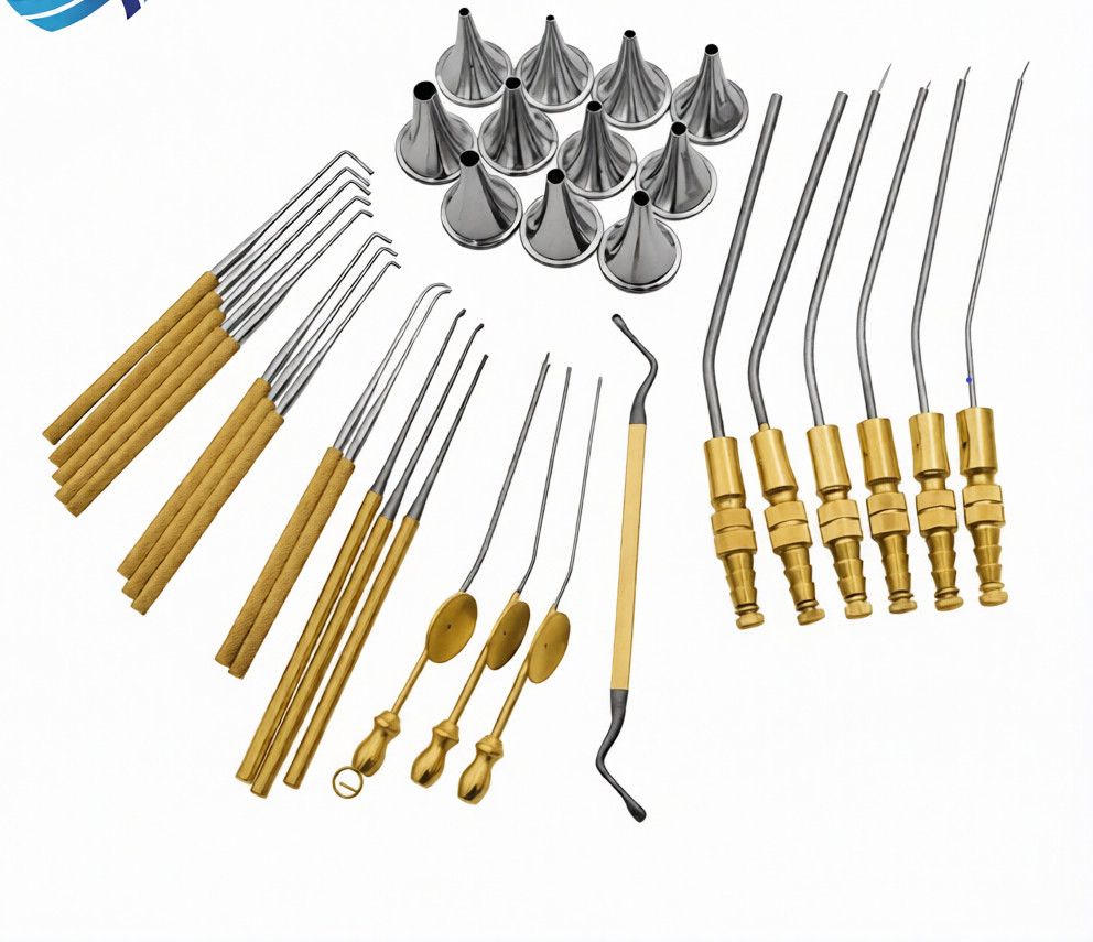 34Pc ENT Otology Surgical Instruments Kit Set Stainless Steel Curved Curettes