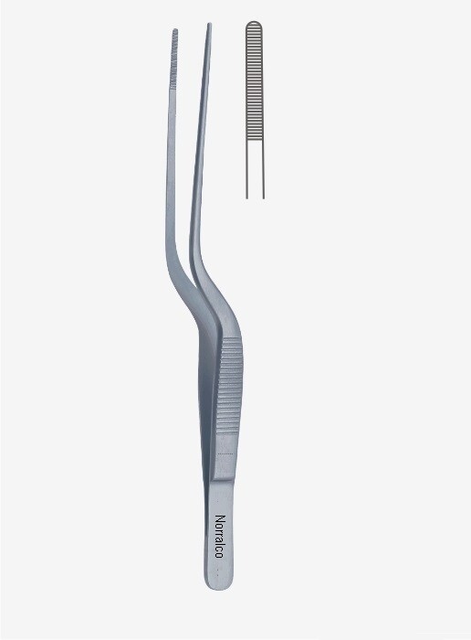 Lucae Dressing Forceps, 5.5″, Bayonet, Serrated Tips, Premium