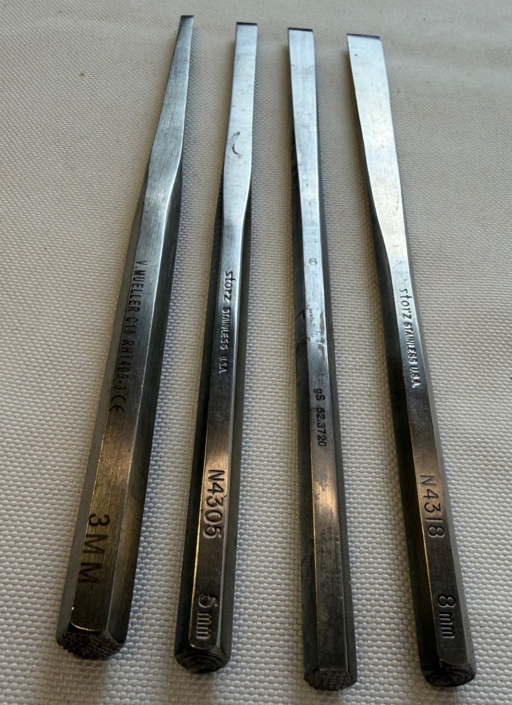 Set of 4 Storz Millennium Surgical V. Mueller Hexagonal Handle 6″ Osteotomes ENT