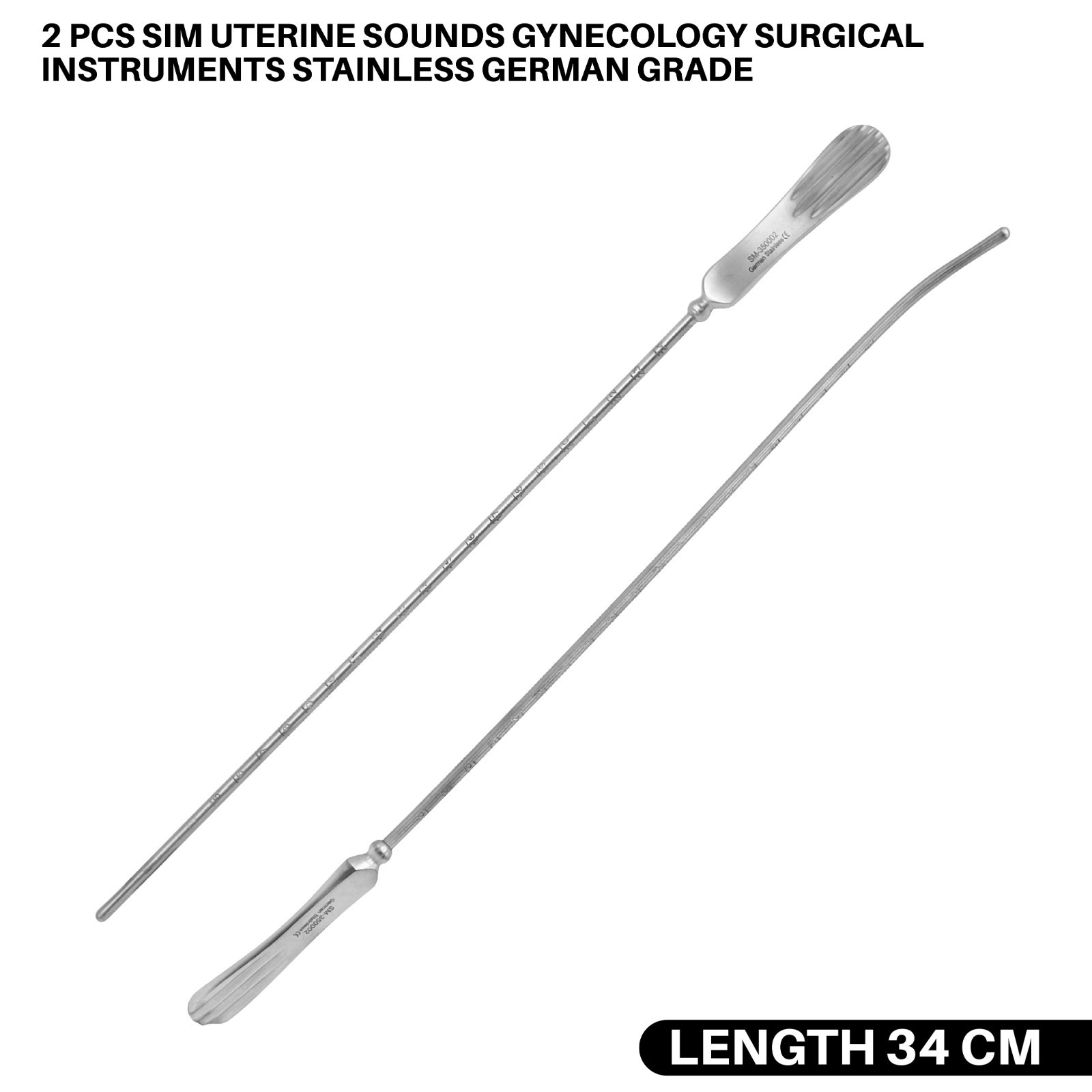 2 Pcs Sim Uterine Sounds 34 cm Gynecology Instrument Stainless German Grade