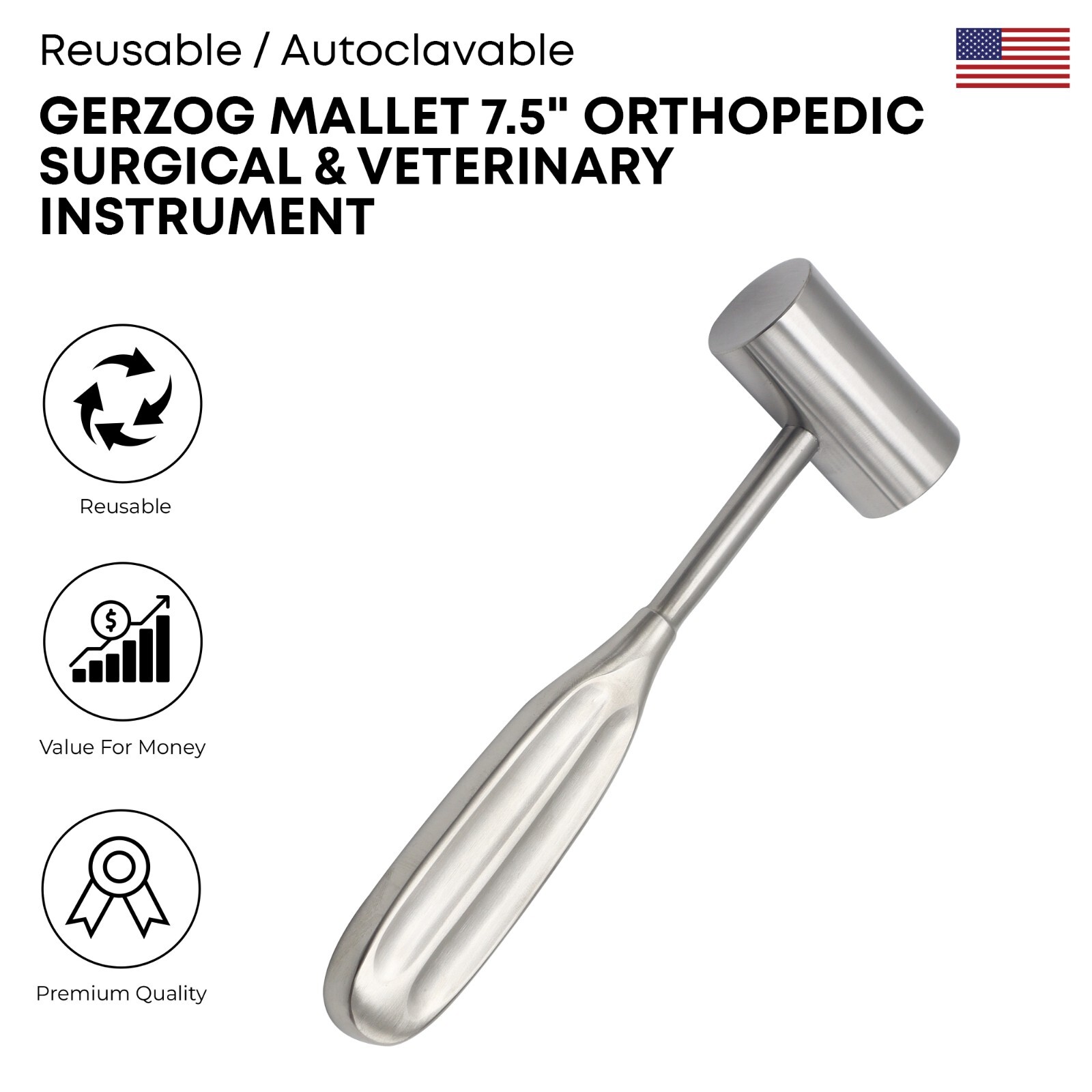 Gerzog Mallet 7.5″ Stainless Steel Orthopedic Surgical Veterinary Instrument