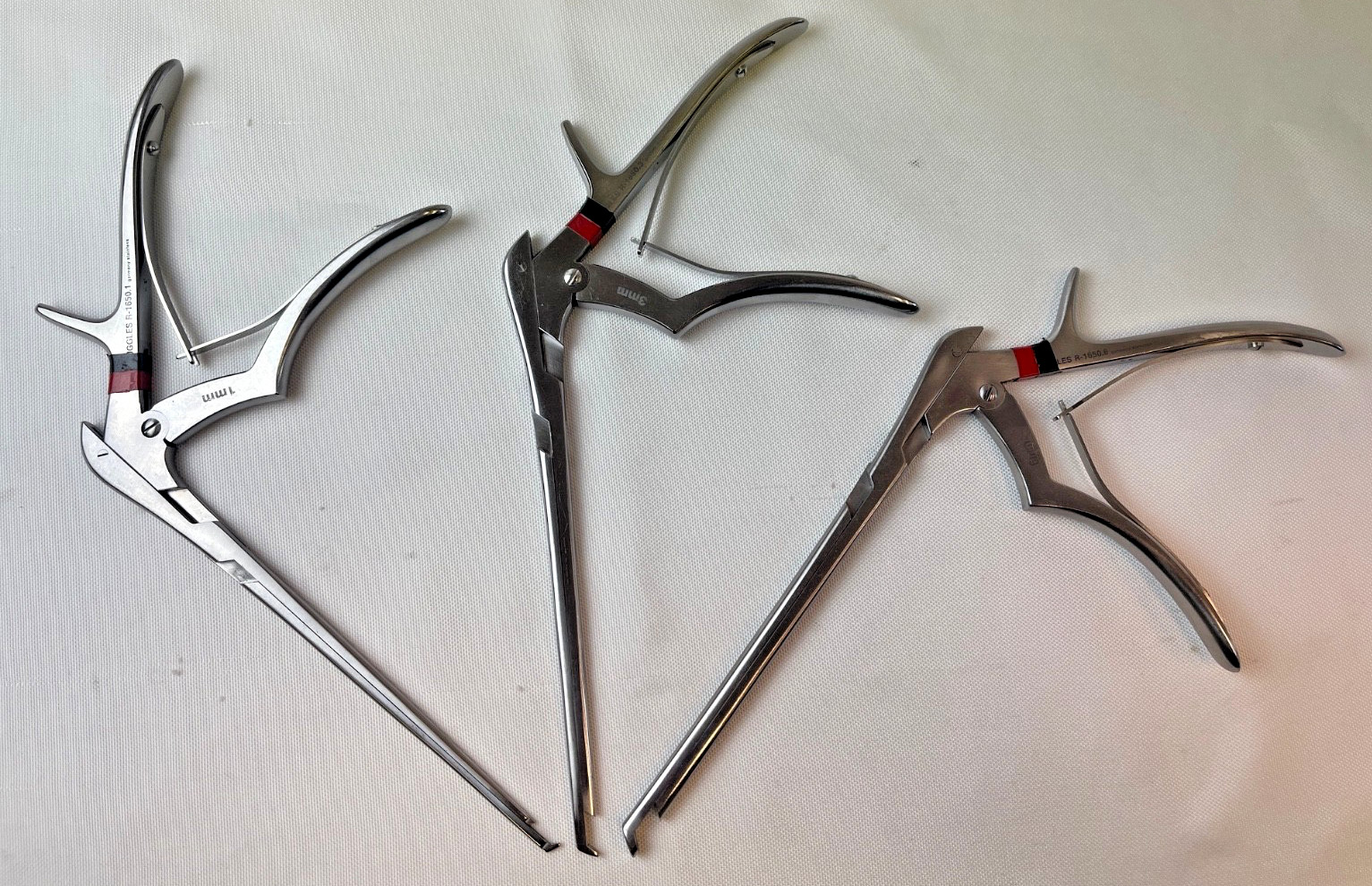Set of 3 Ruggles R-1650.1 3 & 6 1mm/3mm/6mm x 40° Down x 7″ Kerrison Ronguers