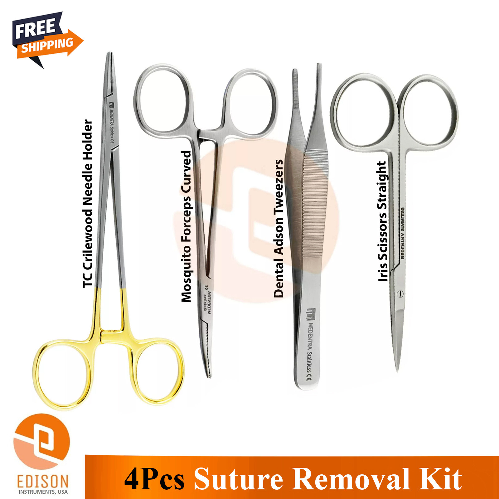 Set Of 4 Dental Surgical Instruments Classic Suture Laceration Removal Tools Kit