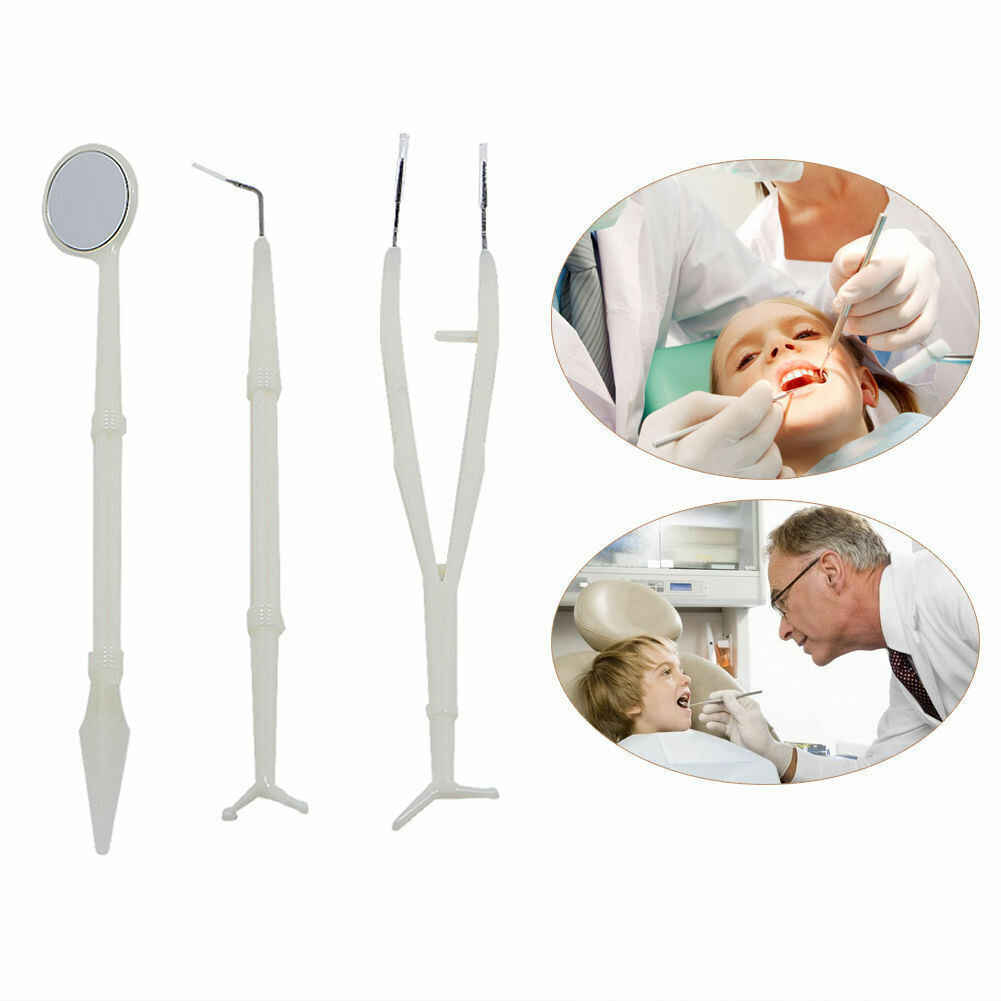 Dental Oral Care Mirror Probe Plier Tweezer Hygiene Clean Tools 3 Pcs Disposable