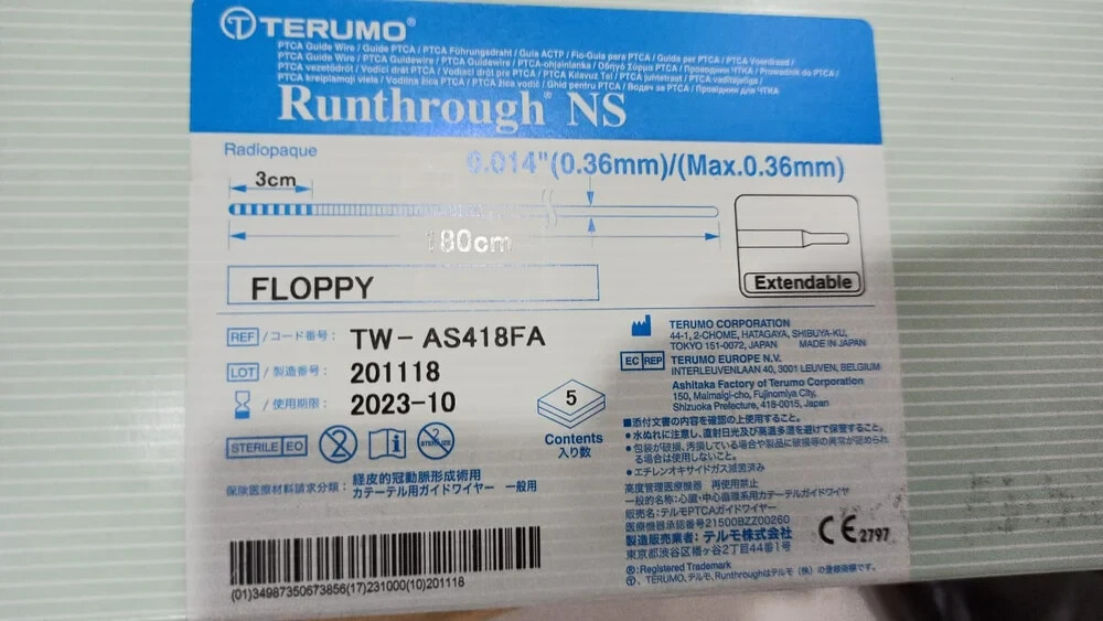 Runthrough NS Floppy guidewire, 0.014″ (0.36mm) x 180cm (ONE PIECE)