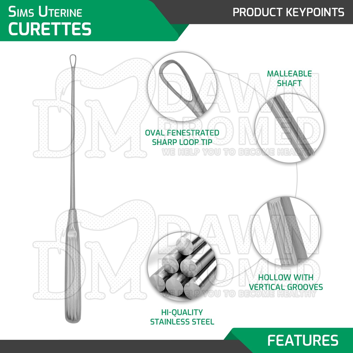 Sims Uterine Curettes Size 00 11″ Sharp Blade OB/GYN Surgical Instrument