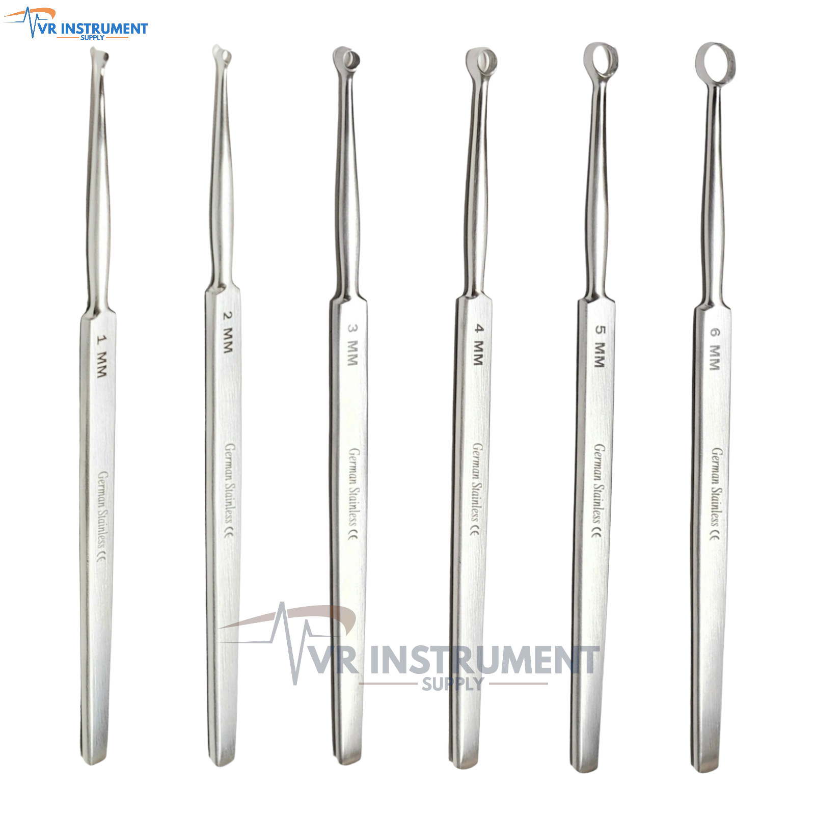ENT Dermatology Fox Dermal Curettes 1,2,3,4,5,6mm Surgical Instruments 5.5″ 6Pcs