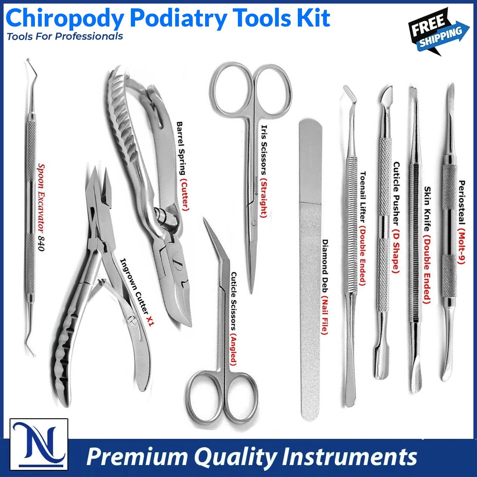 10PCS-Ingrown Toenail Surgery Kit-Podiatry Nail Cutter, Scissors & CE Instrument