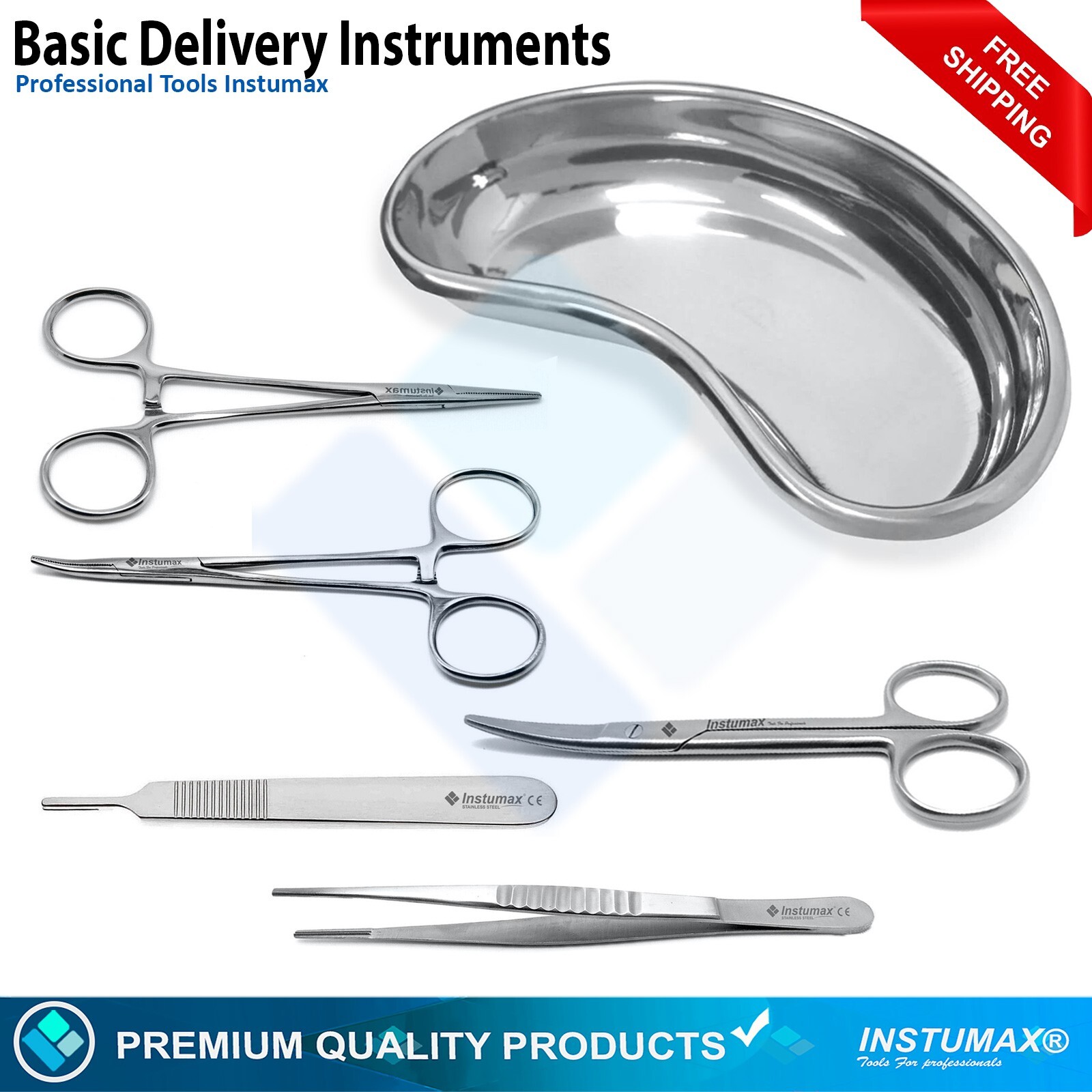 6 Pcs Basic Delivery Set Stainless Gynecology Surgical Instruments German Grade