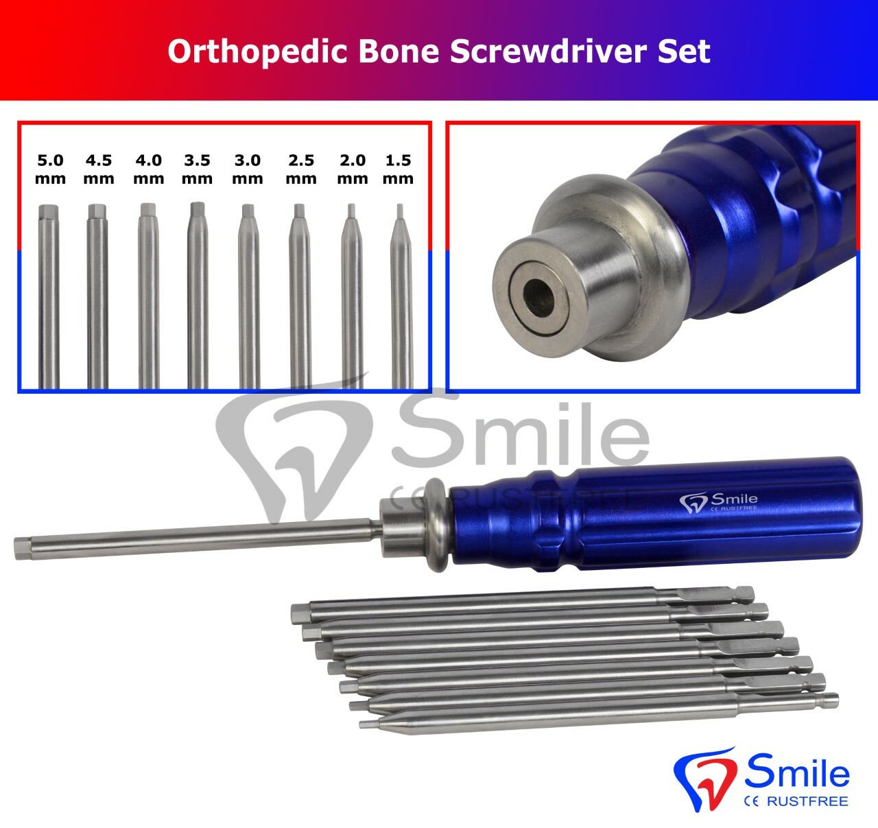 Orthopedic Bone Screwdriver Set With Quick Coupling Handle Surgical Instruments