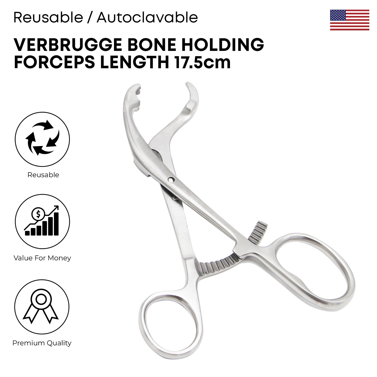 Verbrugge Bone Holding Forceps 17.5 cm Surgical Orthopedic Instruments