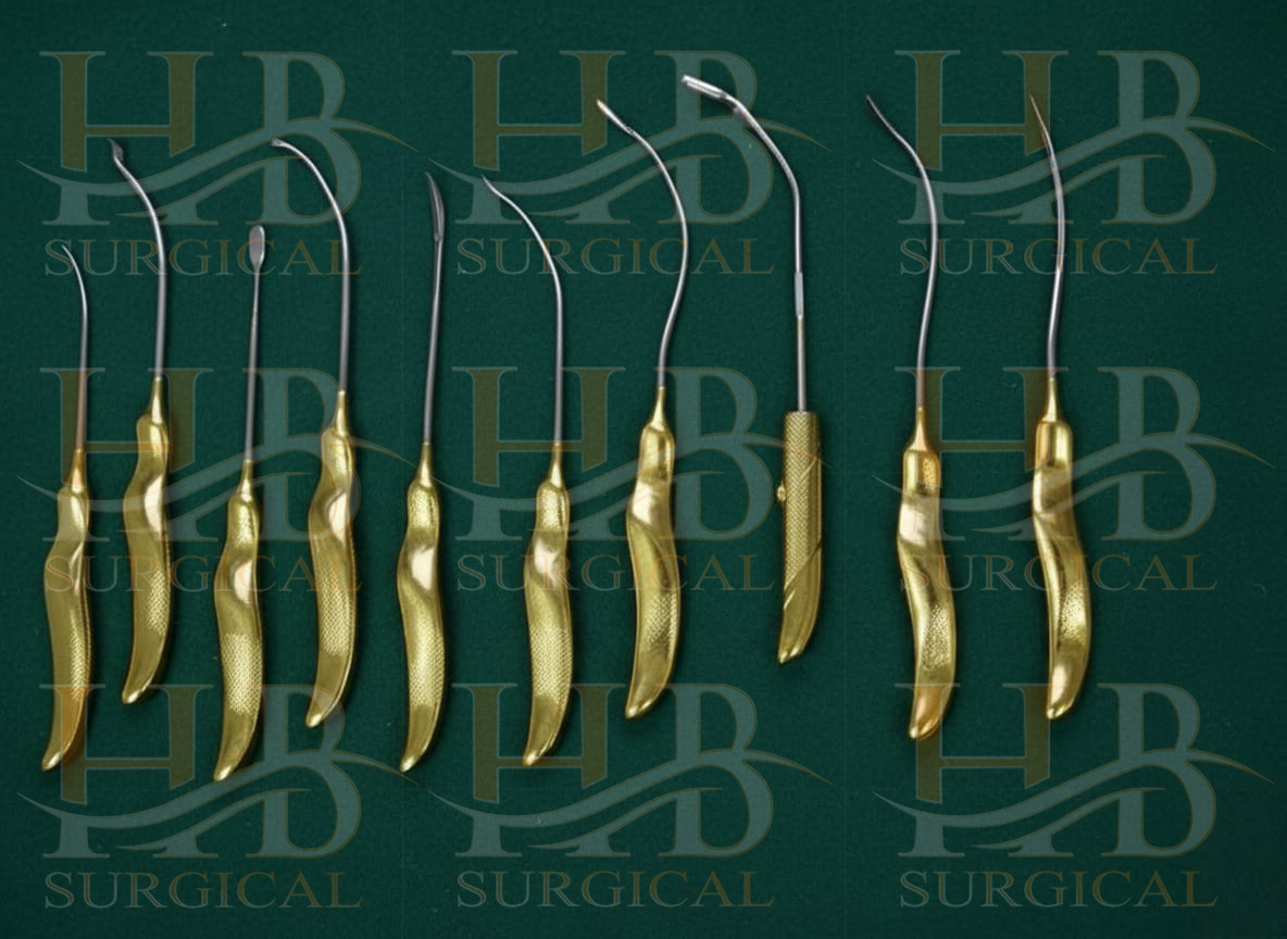 10 Pcs Set Of Gold Plated Endoscopic Forehead Lift Dissectors Instruments