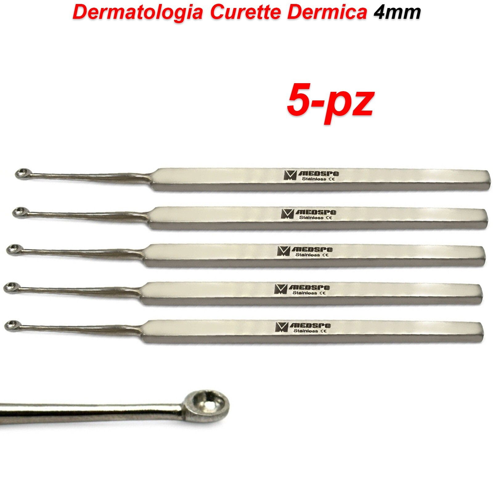 Dermatologica Verruca Podologia Curette 4mm Trattamento Chirurgico Pelle Set 5