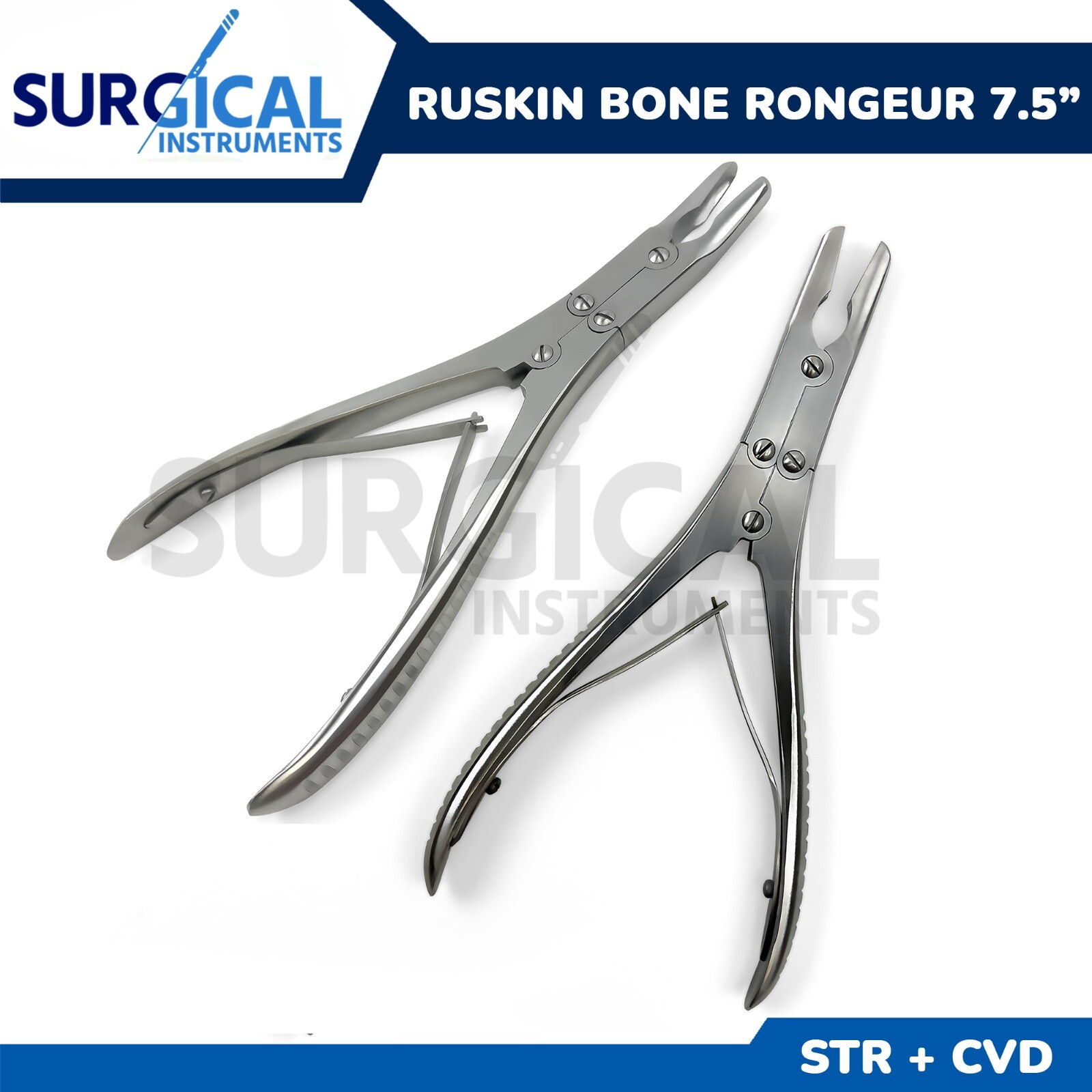 Set of 2 Pcs Ruskin Bone Rongeur 7.50″ Straight & Curved 7mm Bite Double Action
