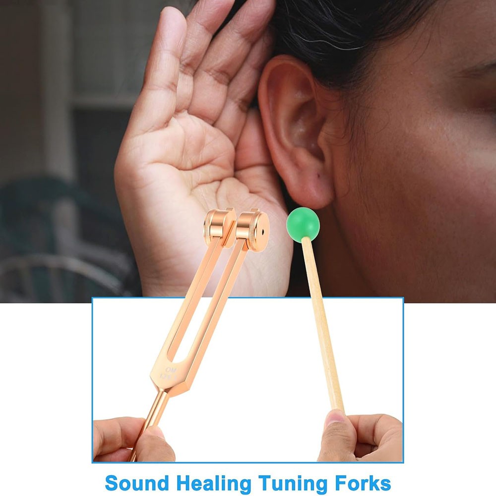 Tuning Fork Set with Activator Hammers and Bag- 128Hz OM 136.1Hz MI 528Hz 4096Hz