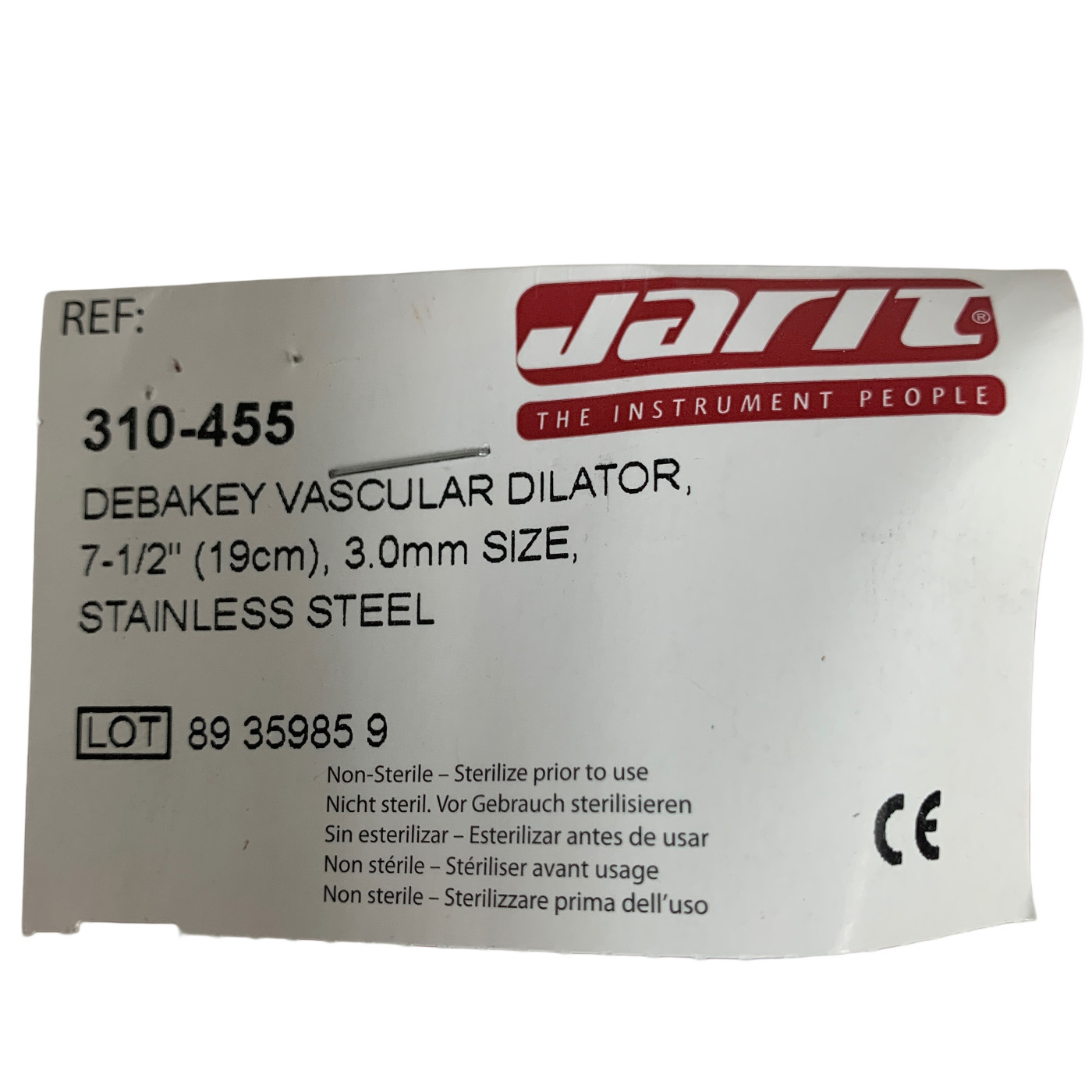 Jarit 310-455 DeBakey Vascular Dilator 7-1/2 inch 3.0mm Size New.