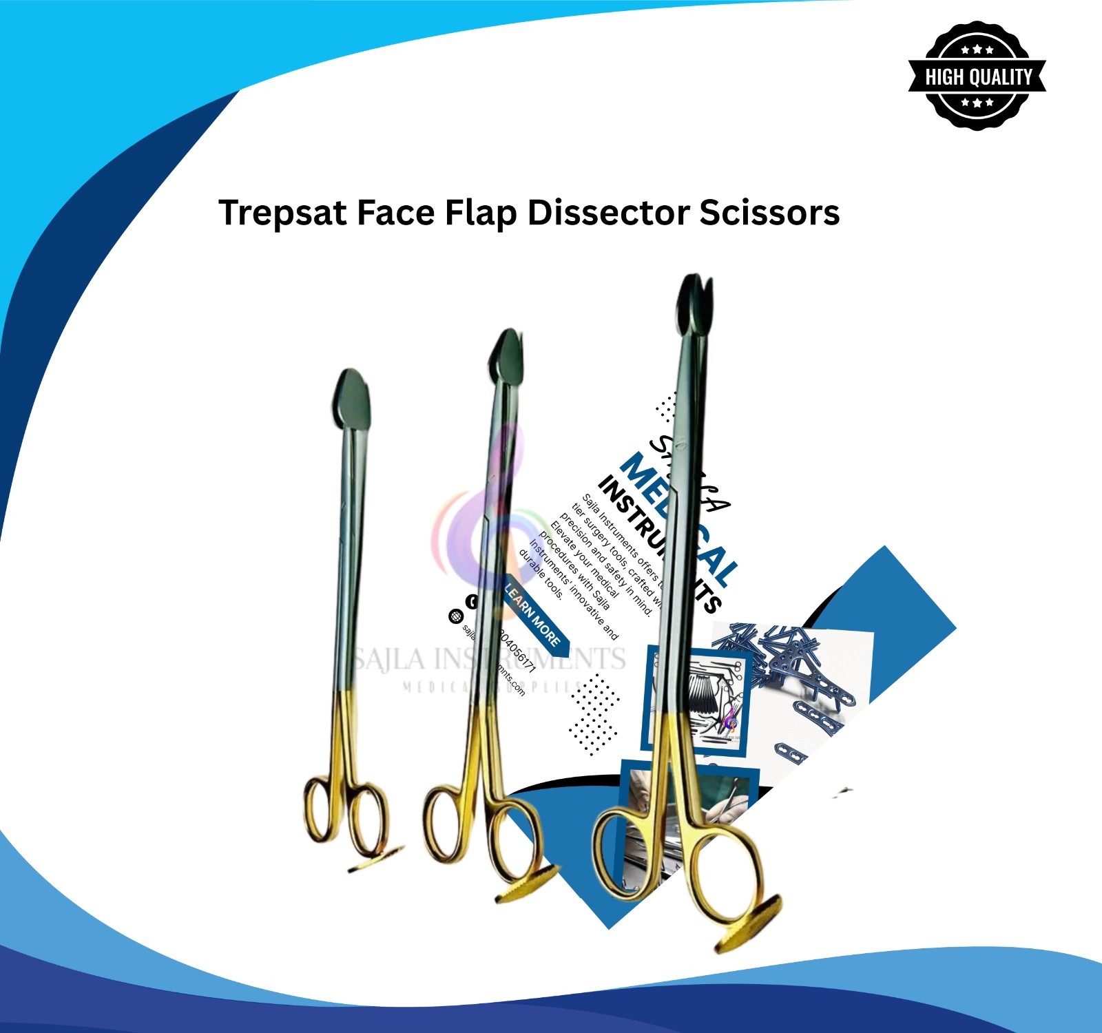 Trepsat Face Flap Dissector Scissors Set of 3pcs Lenth 18CM by Sajla