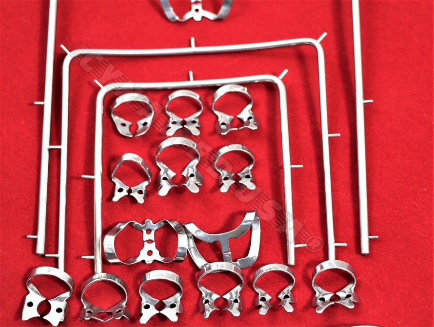 German Set of 18 Rubber Dam Clamps SET with Frame Dental Surgical Instruments